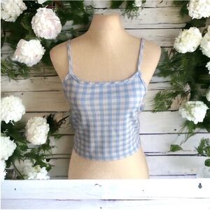 Brit & Bri Blue and White Checkered Crop Top